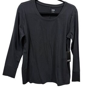 ana a new approach Women's Black Long Sleeve Scoop Neck T Shirt Top Size L